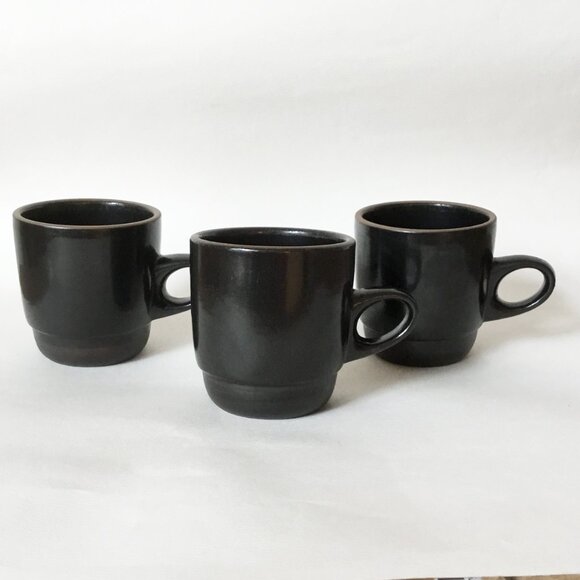 Heath Ceramics Black Onyx Stack Mugs Rim Line #205 Set of 3 - Picture 2 of 16